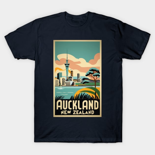 A Vintage Travel Art of Auckland - New Zealand T-Shirt by goodoldvintage